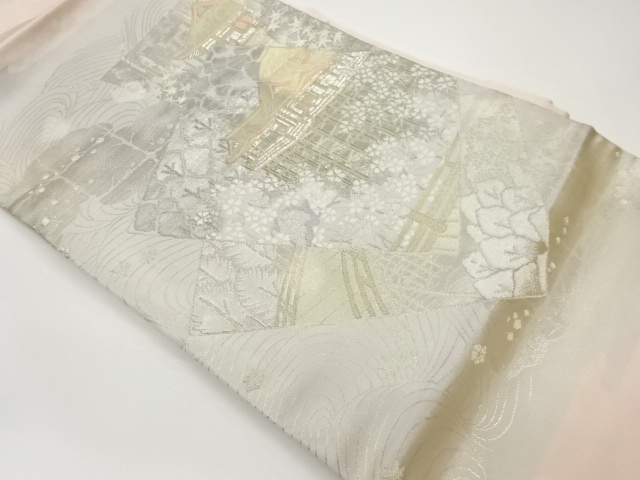 色紙に清水寺・花々模様織出し名古屋帯